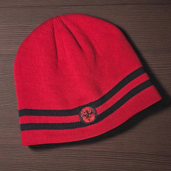 BACARDI  Cotton Bat Knit Red Black Stripe OS Rum Bar Beanie Skull Cap Hat - Picture 1 of 1